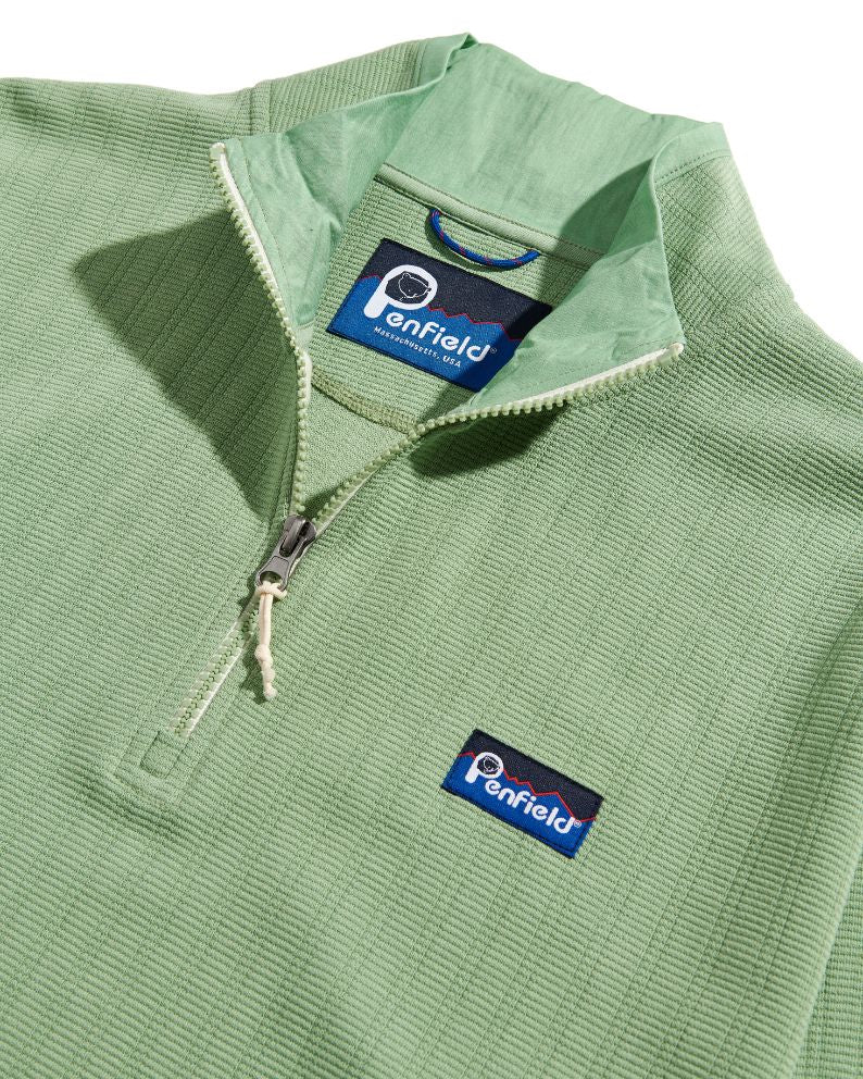 Penfield Textured Stripe Half Zip Funnel Neck Sweatshirt - Green