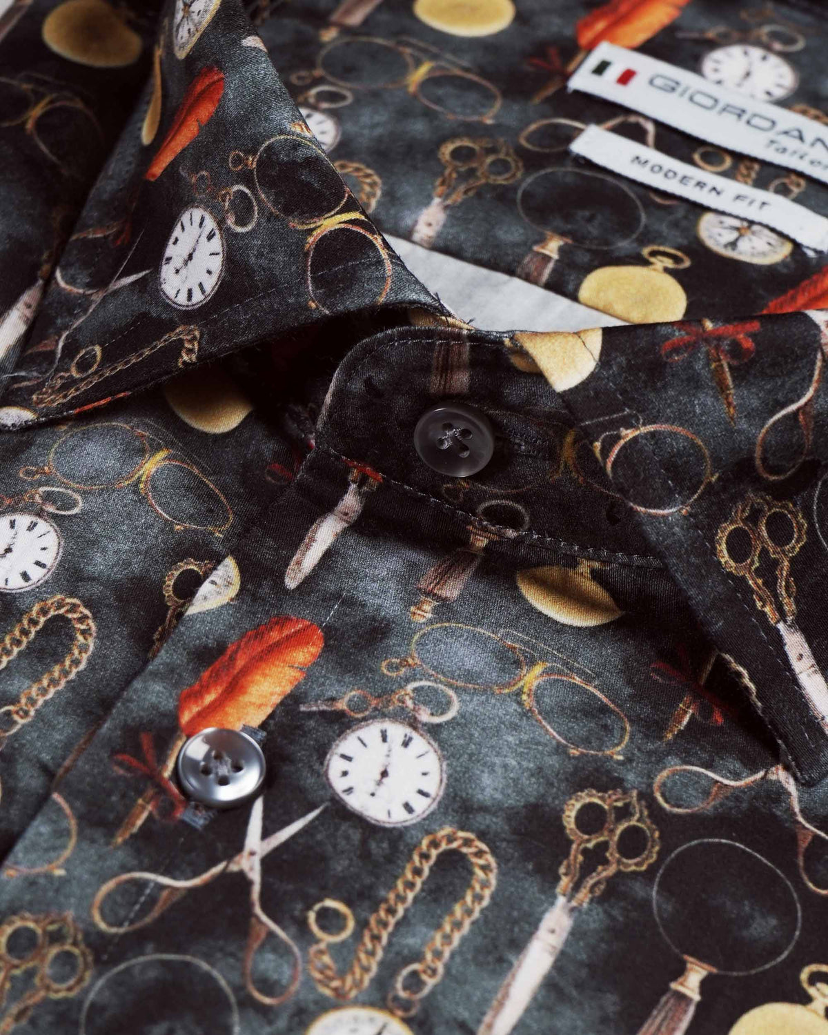 Giordano &#39;Maggiore&#39; Watercolour Clock Print Shirt - Black