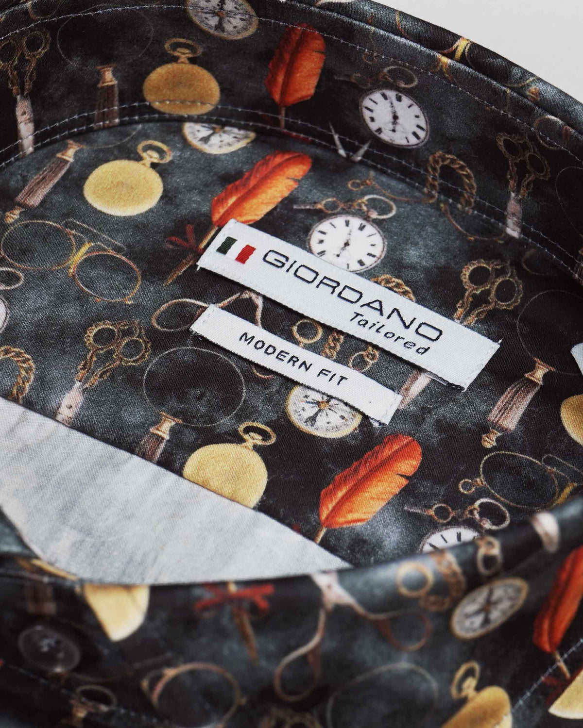 Giordano &#39;Maggiore&#39; Watercolour Clock Print Shirt - Black