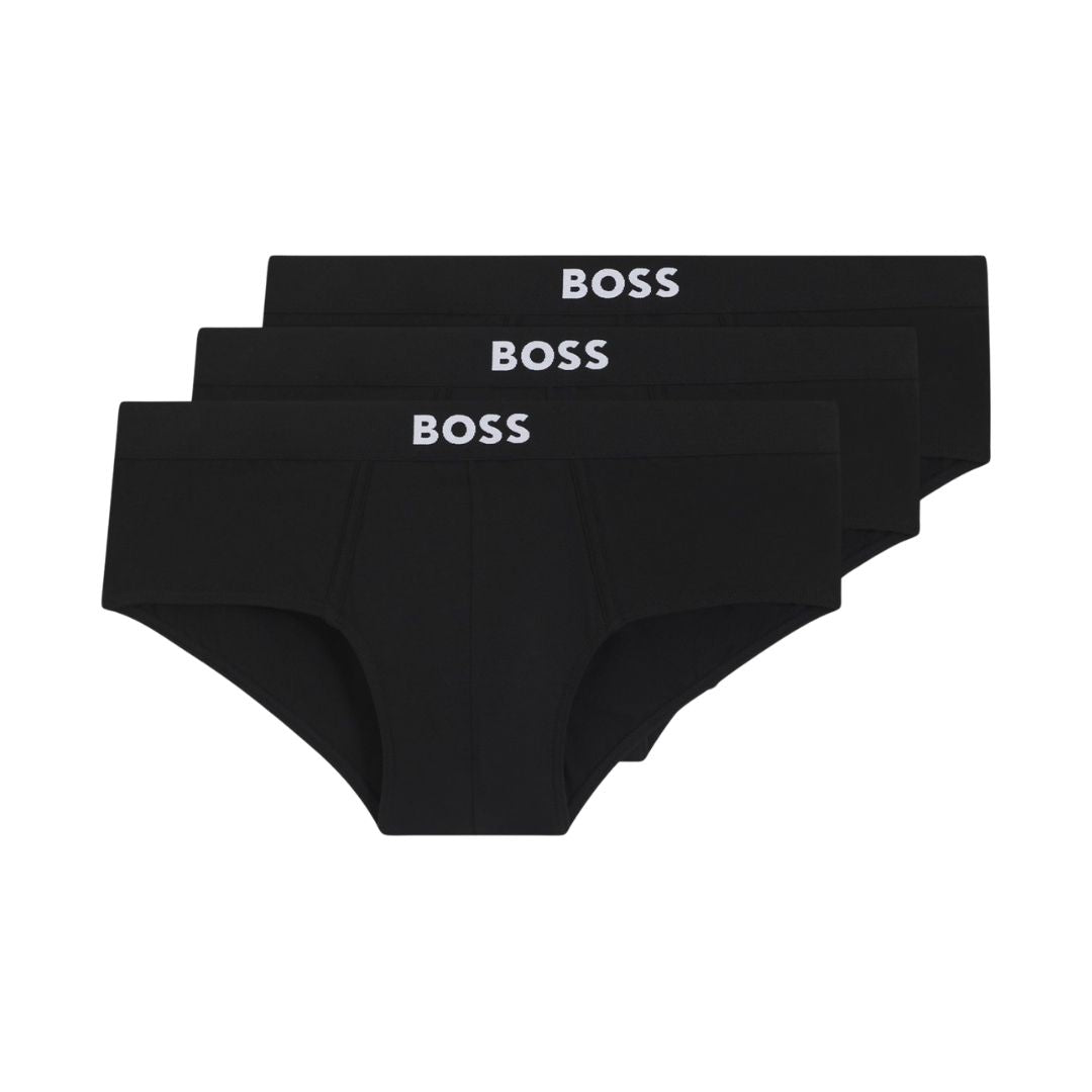 Boss Three-pack low-rise briefs in stretch cotton Black