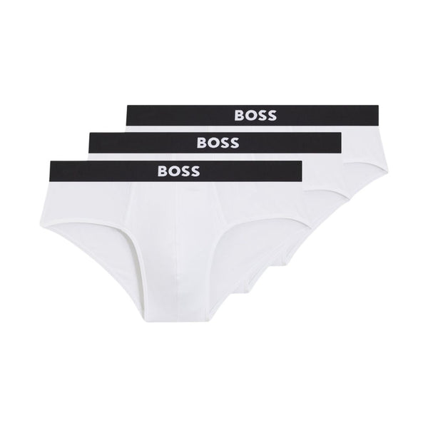 Boss Three-pack low-rise briefs in stretch cotton - White