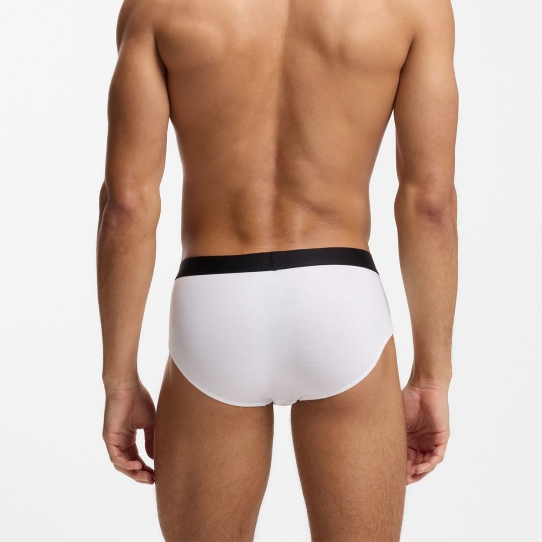Boss Three-pack low-rise briefs in stretch cotton - White