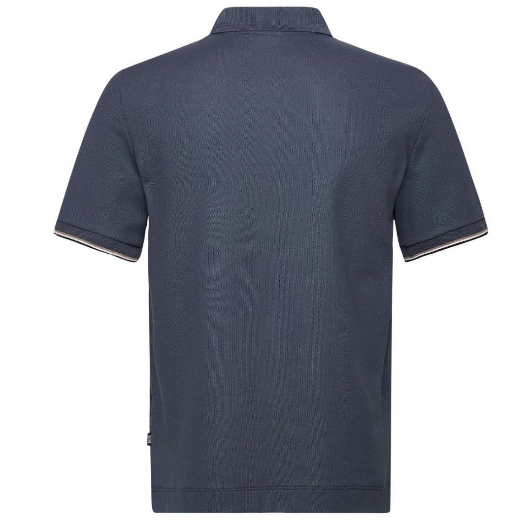 Boss Cotton-piqué polo shirt with zip neck - Blue