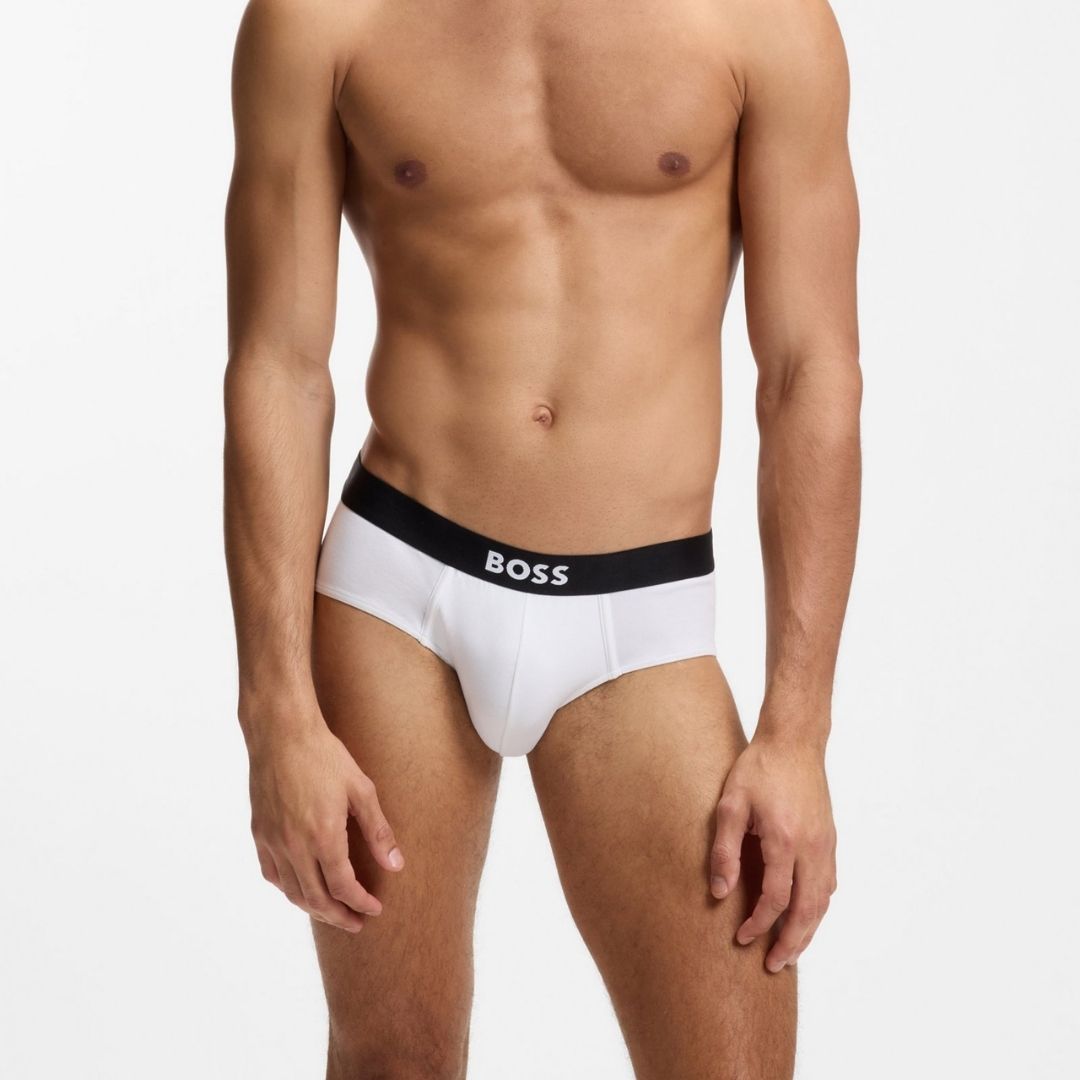 Boss Three-pack low-rise briefs in stretch cotton - White