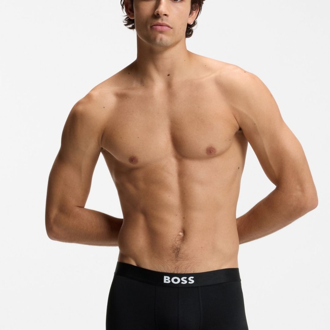 Boss Three-pack of boxer briefs in stretch cotton - Black