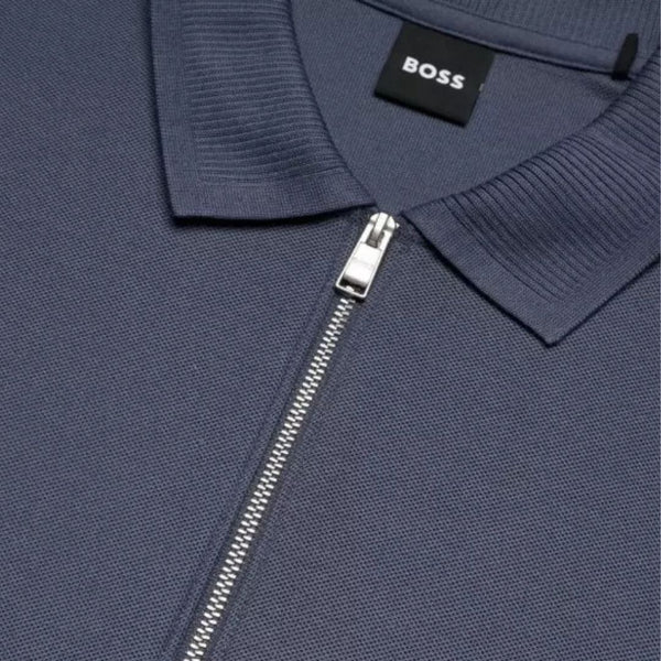 Boss Cotton-piqué polo shirt with zip neck - Blue