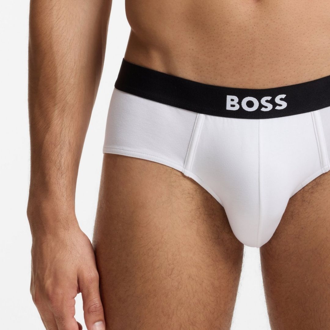 Boss Three-pack low-rise briefs in stretch cotton - White