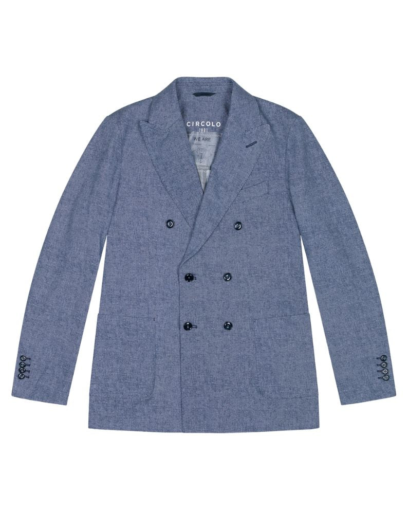 Circolo 1901 Canvas Fabric Weft Double-Breasted Blazer - Indigo