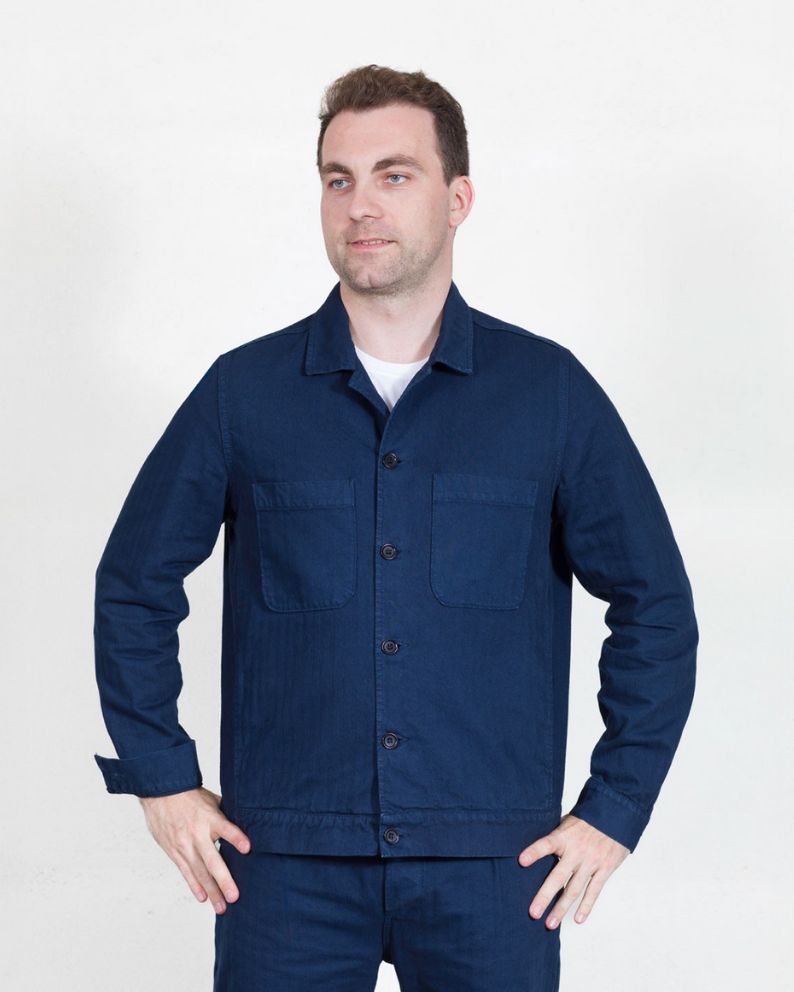 Vetra Herringbone Bomber Jacket - Navy
