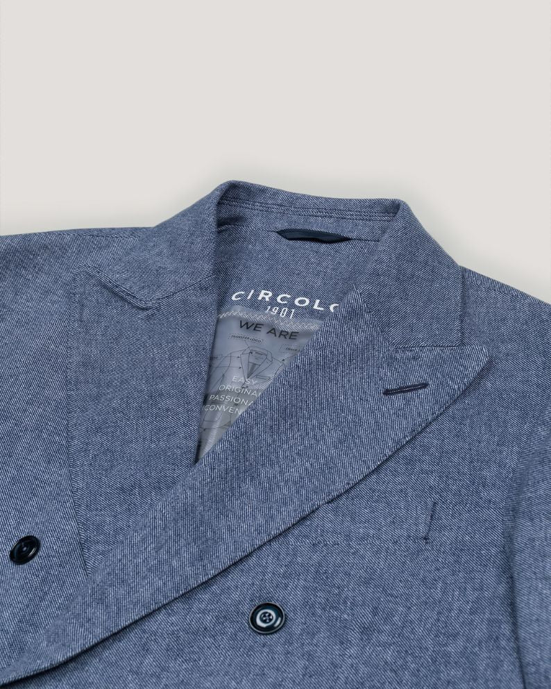 Circolo 1901 Canvas Fabric Weft Double-Breasted Blazer - Indigo