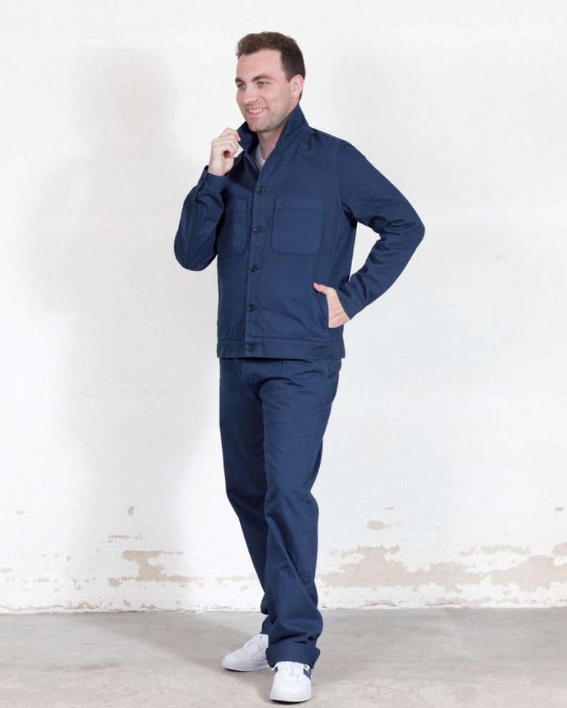 Vetra Herringbone Bomber Jacket - Navy