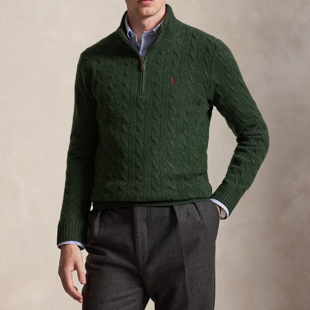 Polo Ralph Lauren Cable-Knit Quarter-Zip Jumper - Green