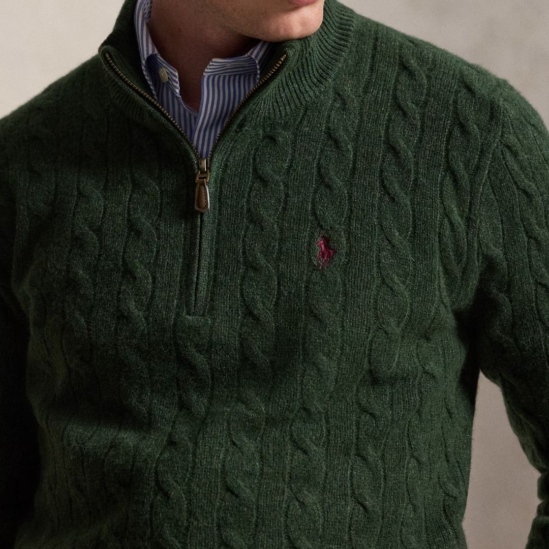 Polo Ralph Lauren Cable-Knit Quarter-Zip Jumper - Green