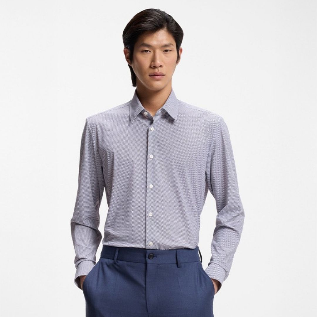 Boss Black BOSS Liam Regular Fit Stretch Shirt Blue/White