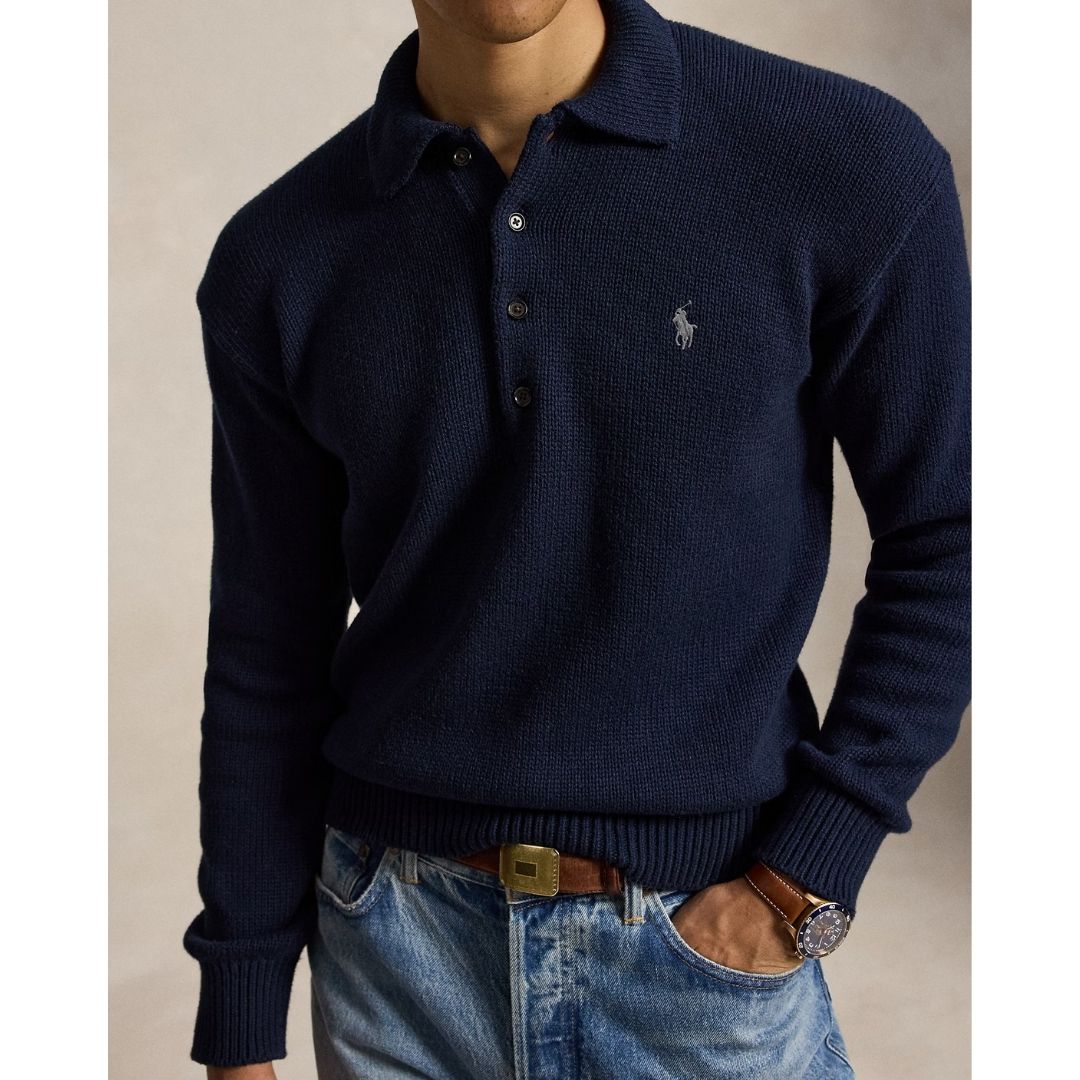 Polo Ralph Lauren Relaxed Fit Cable Cotton Polo Jumper Navy