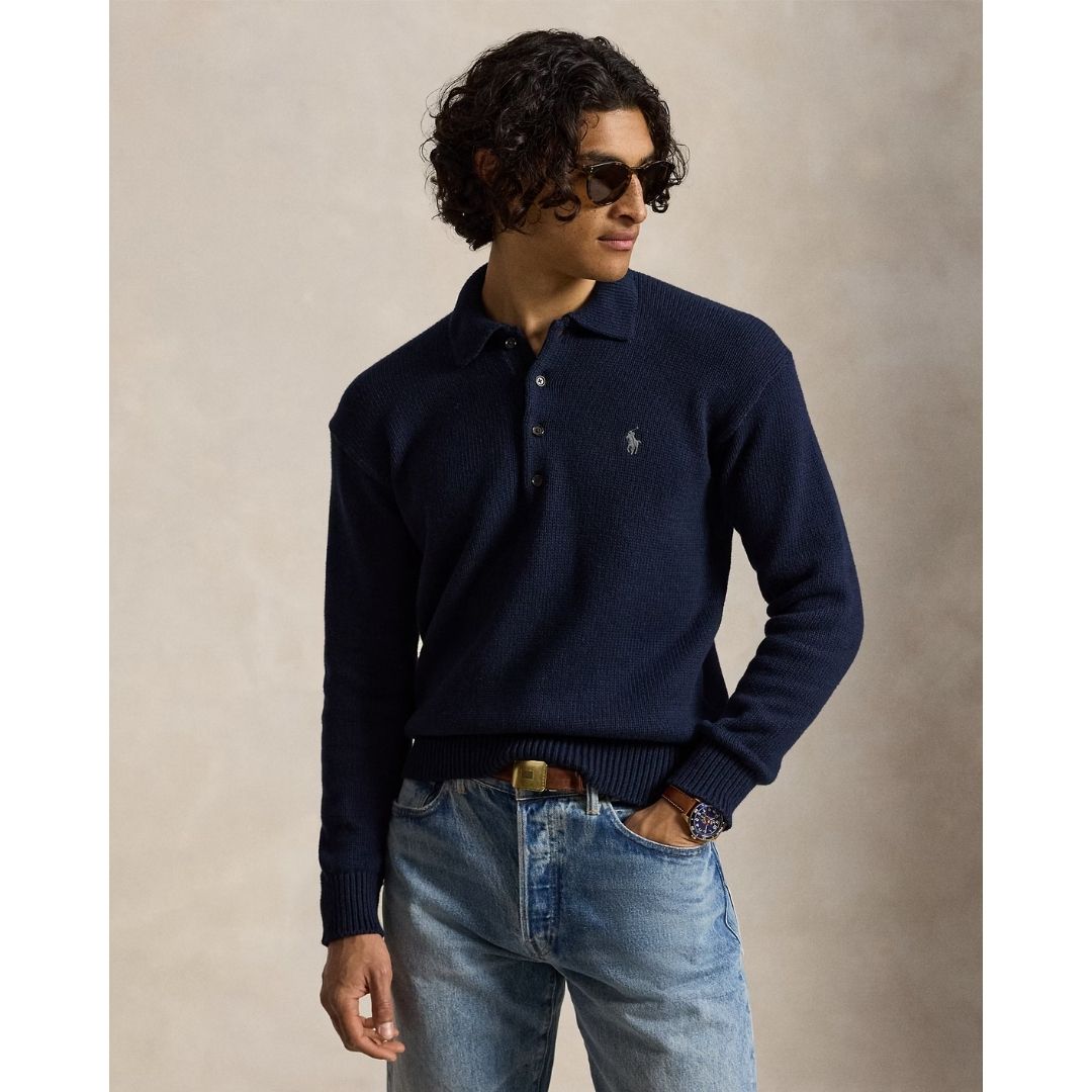 Polo Ralph Lauren Relaxed Fit Cable Cotton Polo Jumper Navy