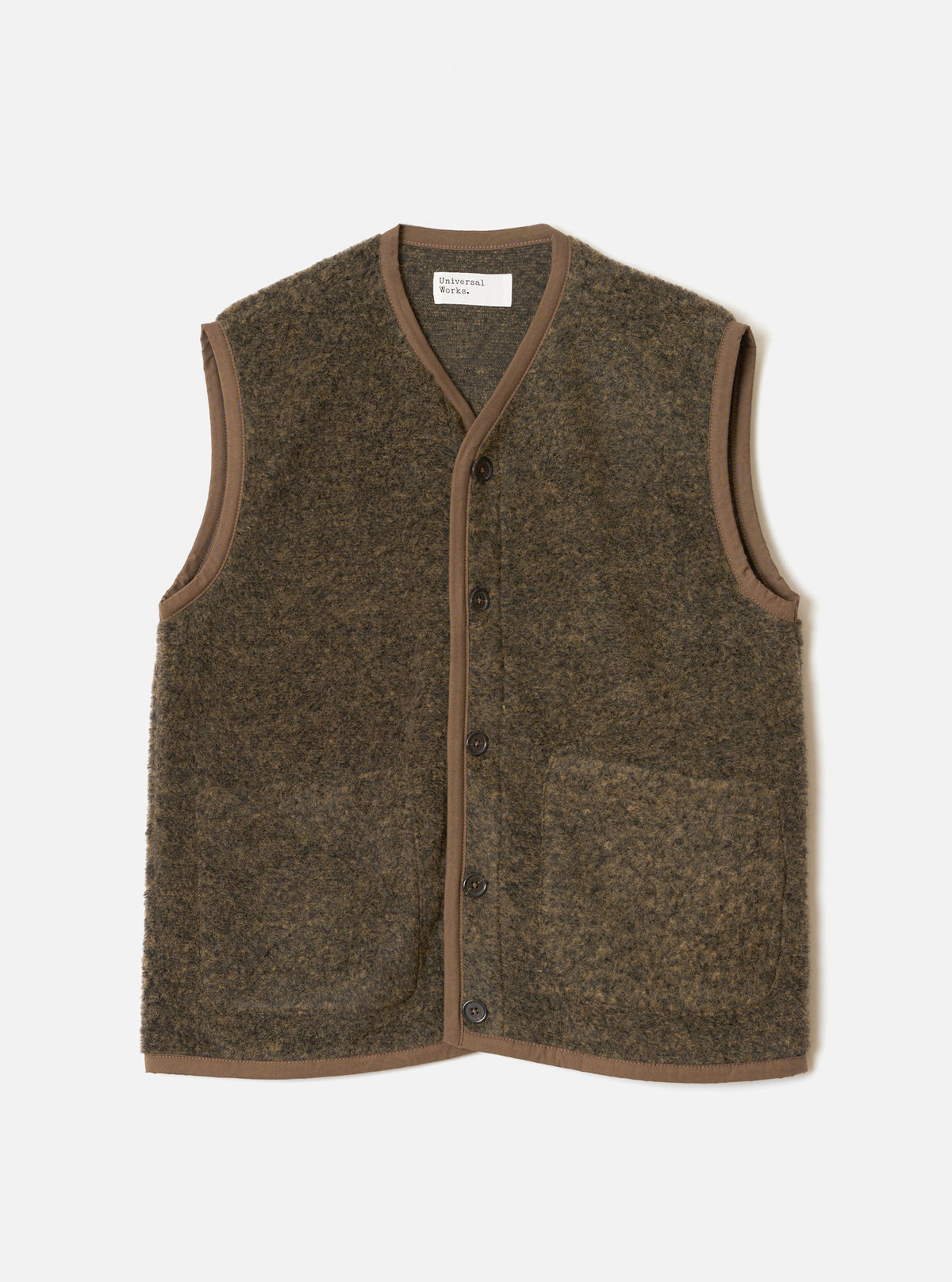 Universal Works Bouclet Fleece Lancaster Gilet - Brown