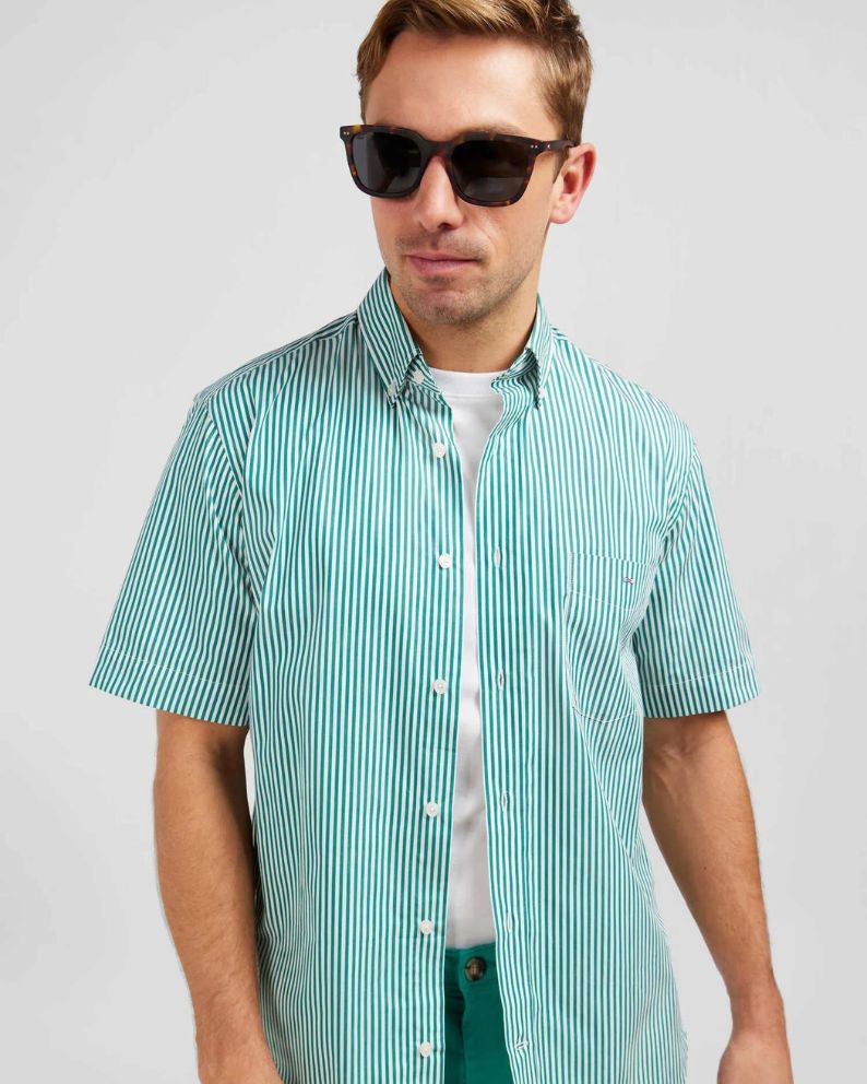 Eden Park Short Sleeved Stripe Shirt - Green