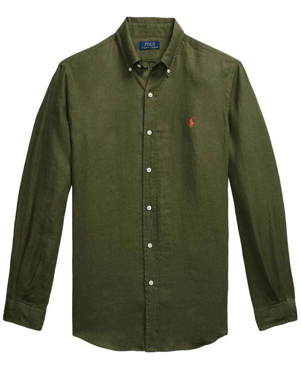 Polo Ralph Lauren Long Sleeved Linen Sport Shirt - Olive Green