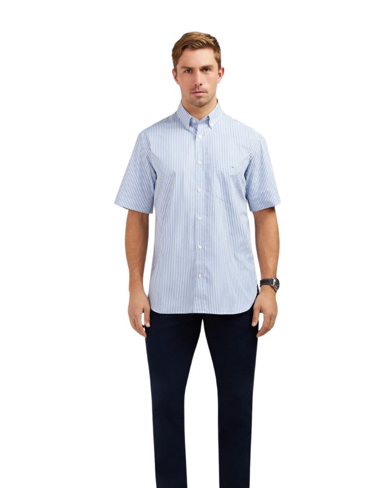 Eden Park Short Sleeved Stripe Shirt - Blue