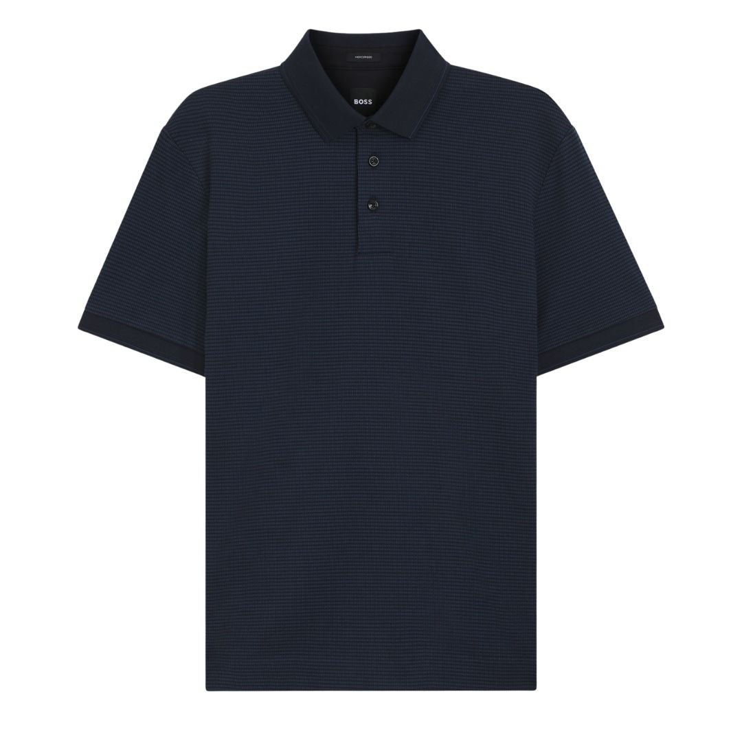 Boss Black H-Parlay Mercerized Cotton Polo Jacquard Print - Blue