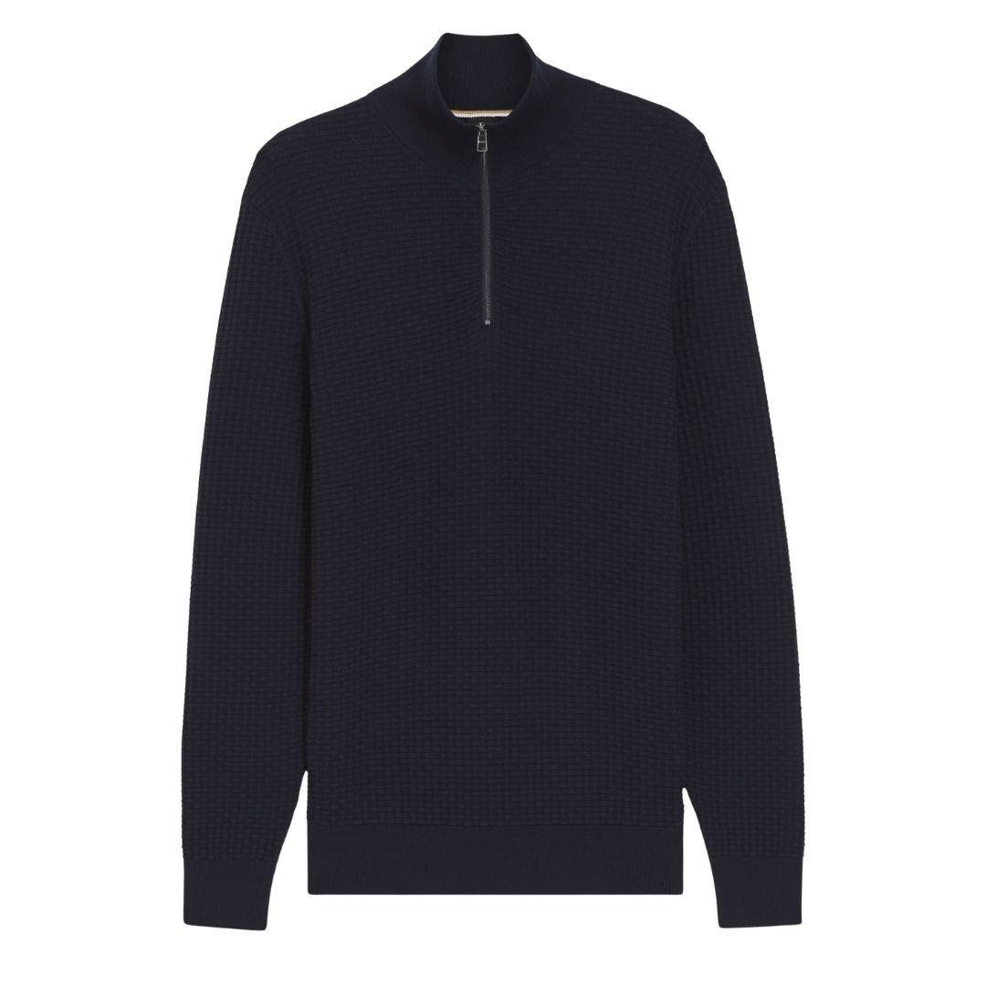 Boss Black H-Ulicio Quarter Zip Sweater in Cotton - Blue