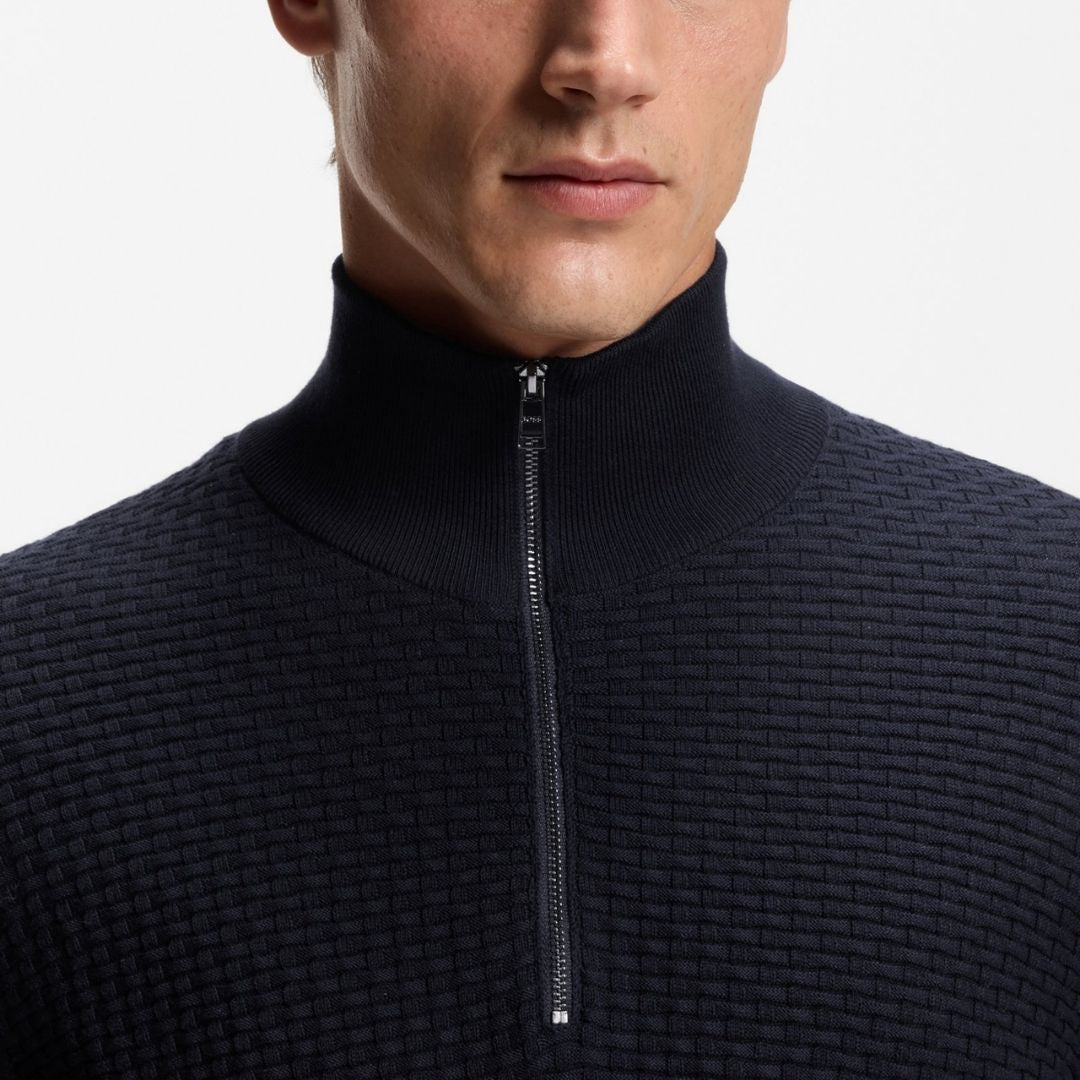 Boss Black H-Ulicio Quarter Zip Sweater in Cotton - Blue