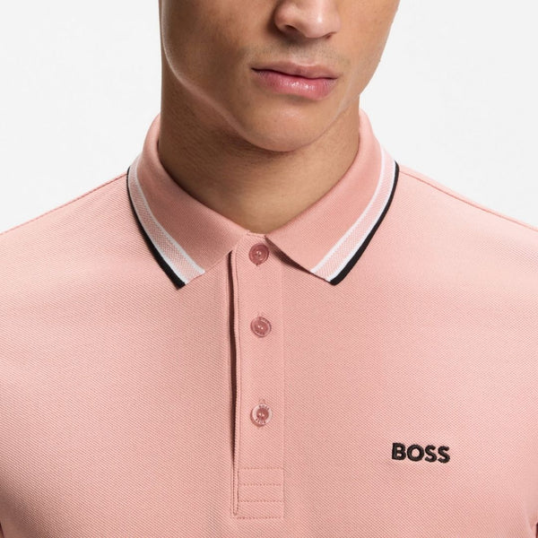 Boss Green Paddy Polo Shirt in Cotton Pique - Pink