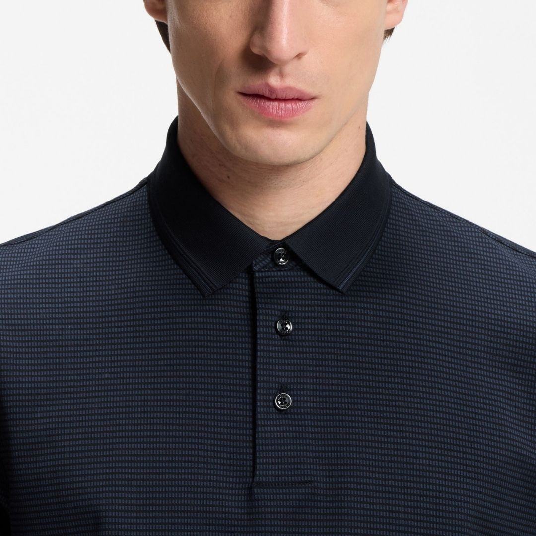 Boss Black H-Parlay Mercerized Cotton Polo Jacquard Print - Blue