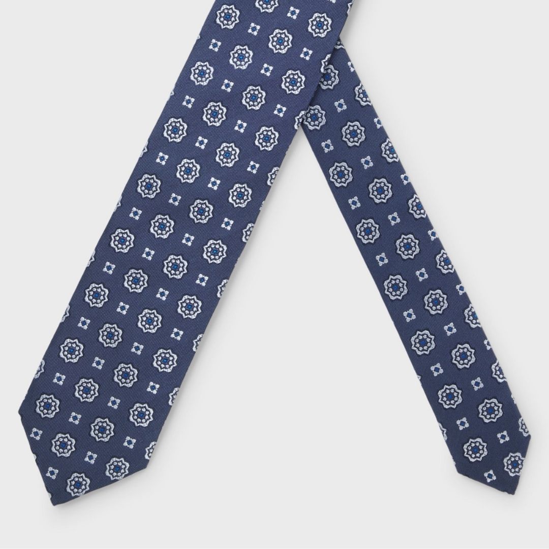 Boss Black H-TIE Jacquard Pattern Silk Blend - Blue