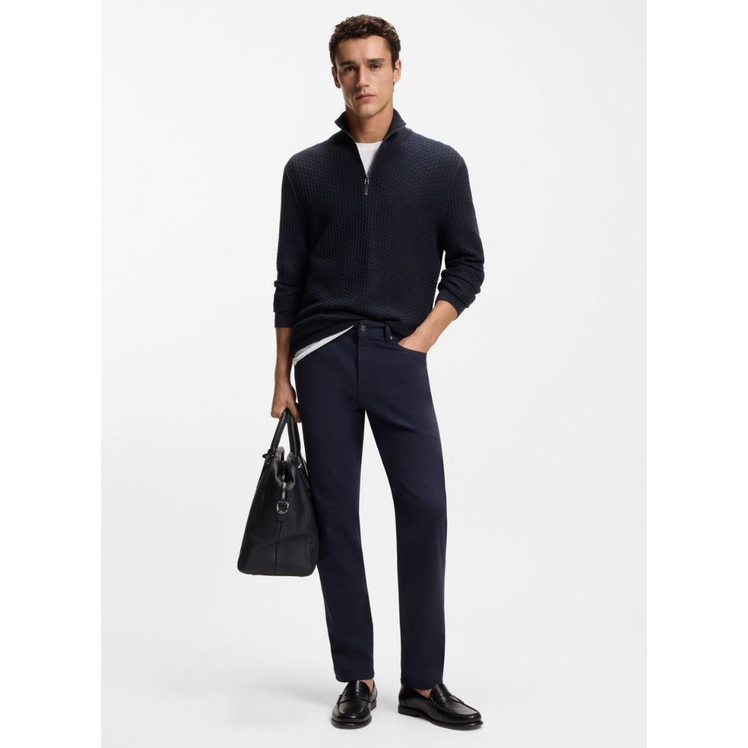 Boss Black H-Ulicio Quarter Zip Sweater in Cotton - Blue