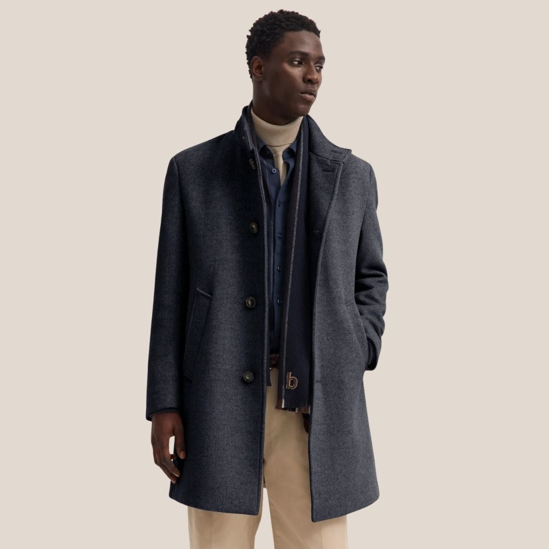 Bugatti Stand-collar coat with Flex-city comfort - Navy