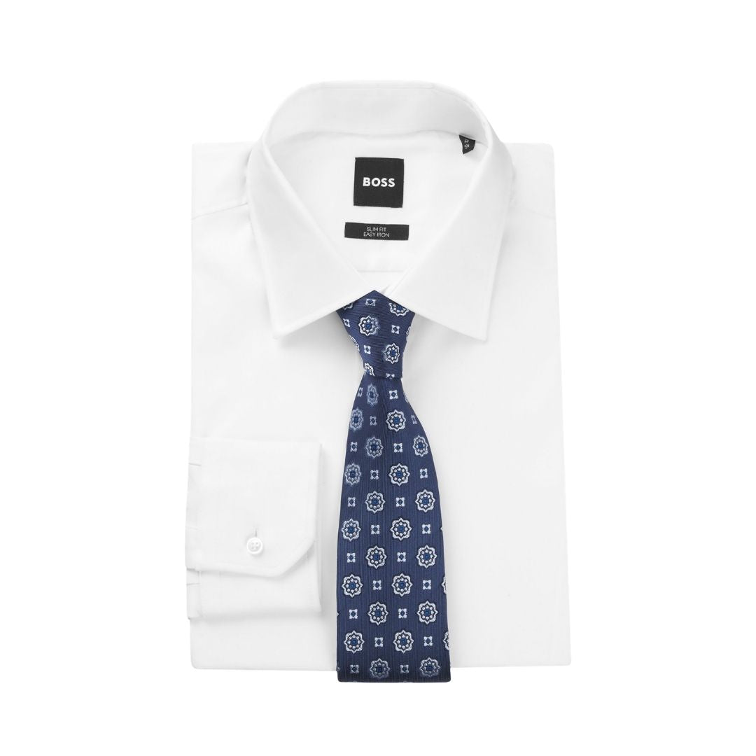 Boss Black H-TIE Jacquard Pattern Silk Blend - Blue