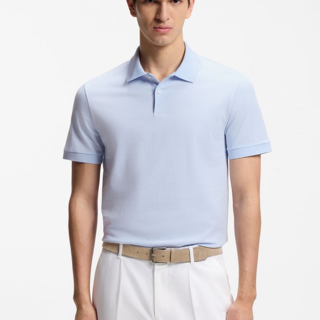 Boss Black H-Parlay Cotton Polo Bubble Structure - Blue