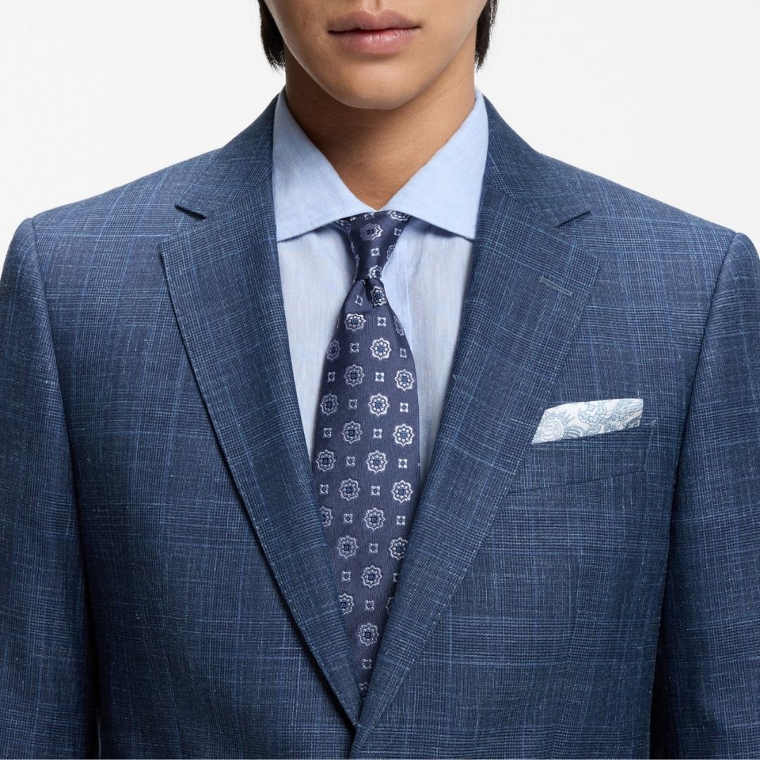 Boss Black H-TIE Jacquard Pattern Silk Blend - Blue