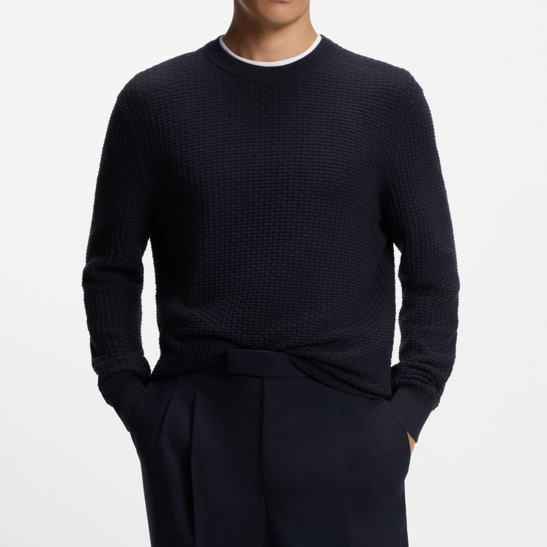Boss Black H-Imberto Cotton Sweater Knit - Blue