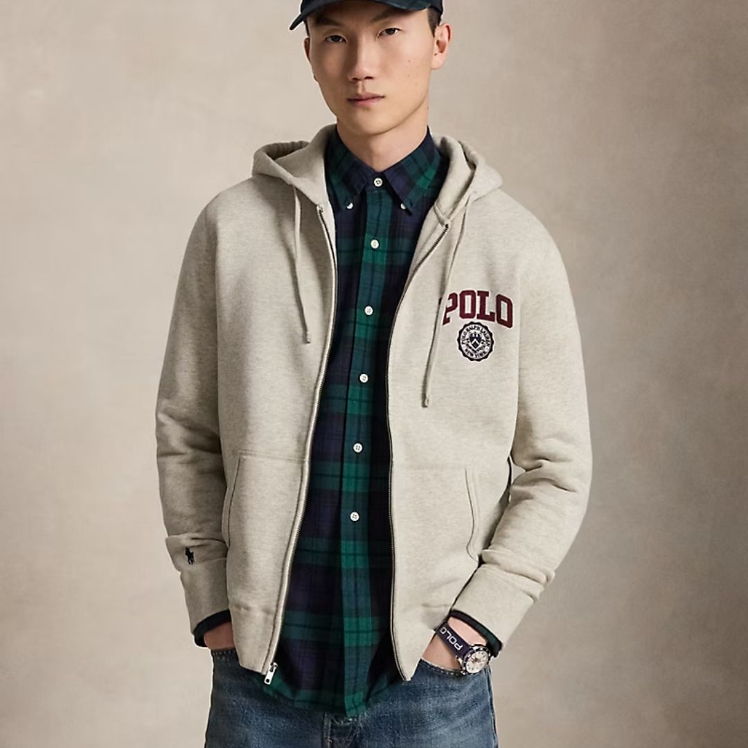 Polo Ralph Lauren Logo Fleece Full-Zip Hoodie - Grey