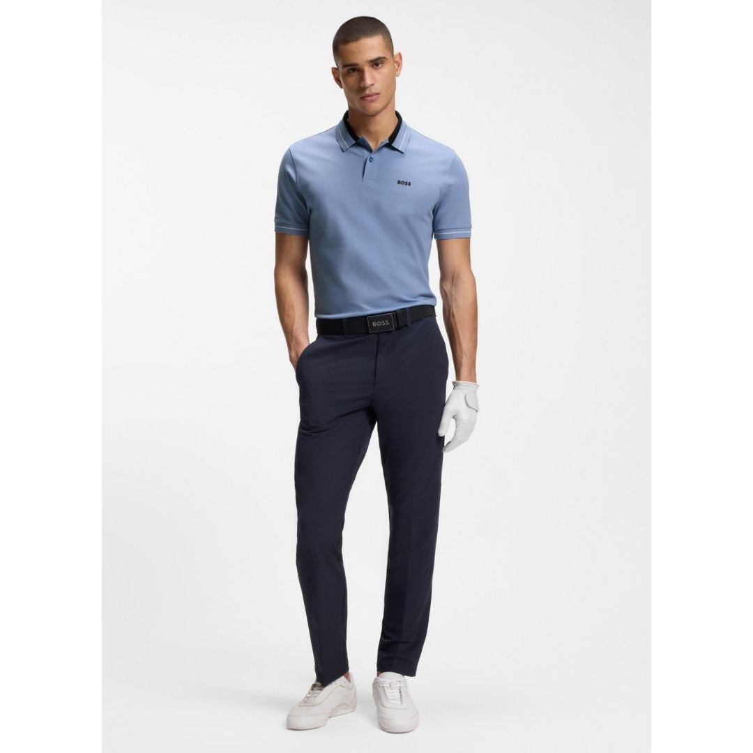Boss Green Stripe Trim Polo Shirt in Stretch Cotton - Blue