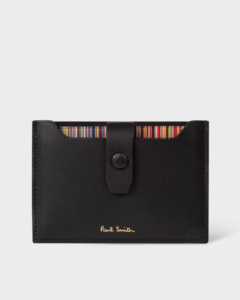 Paul Smith Leather Credit Card Holder With Signature Stripe - Black