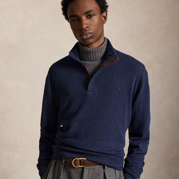 Polo Ralph Lauren Herringbone-Print Luxury Jersey Pullover - Navy