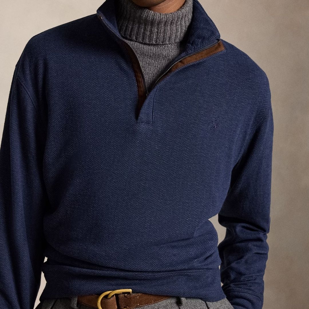 Polo Ralph Lauren Herringbone-Print Luxury Jersey Pullover - Navy