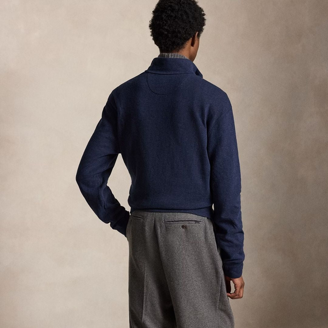 Polo Ralph Lauren Herringbone-Print Luxury Jersey Pullover - Navy
