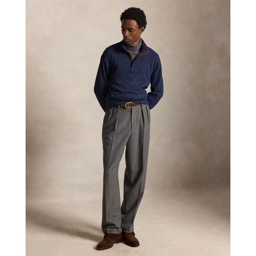 Polo Ralph Lauren Herringbone-Print Luxury Jersey Pullover - Navy