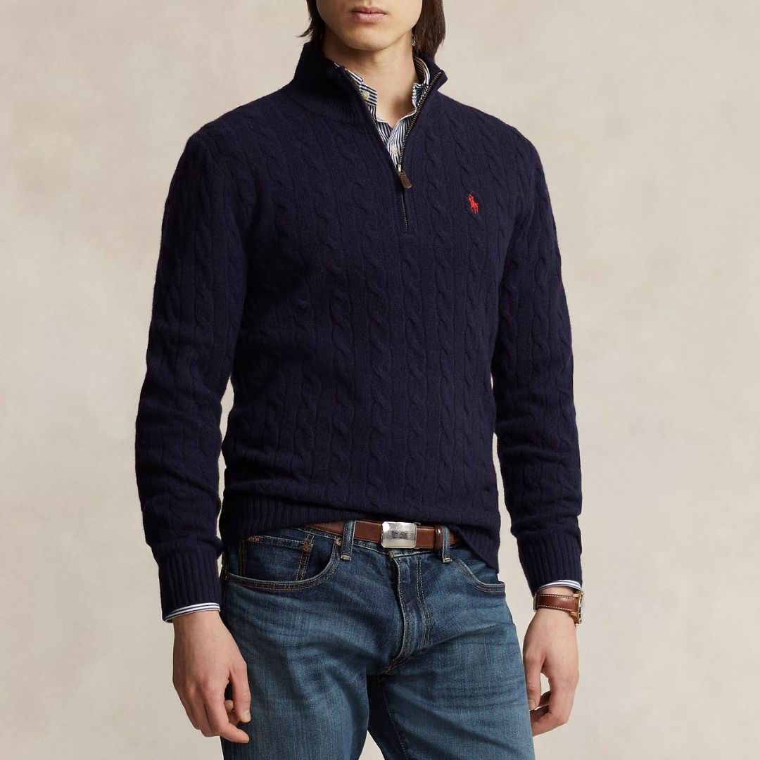 Polo Ralph Lauren Cable-Knit Quarter-Zip Jumper - Navy