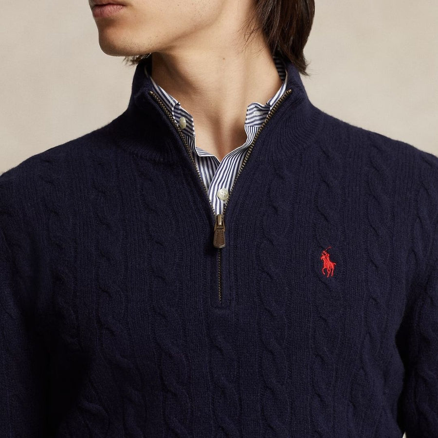 Polo Ralph Lauren Cable-Knit Quarter-Zip Jumper - Navy