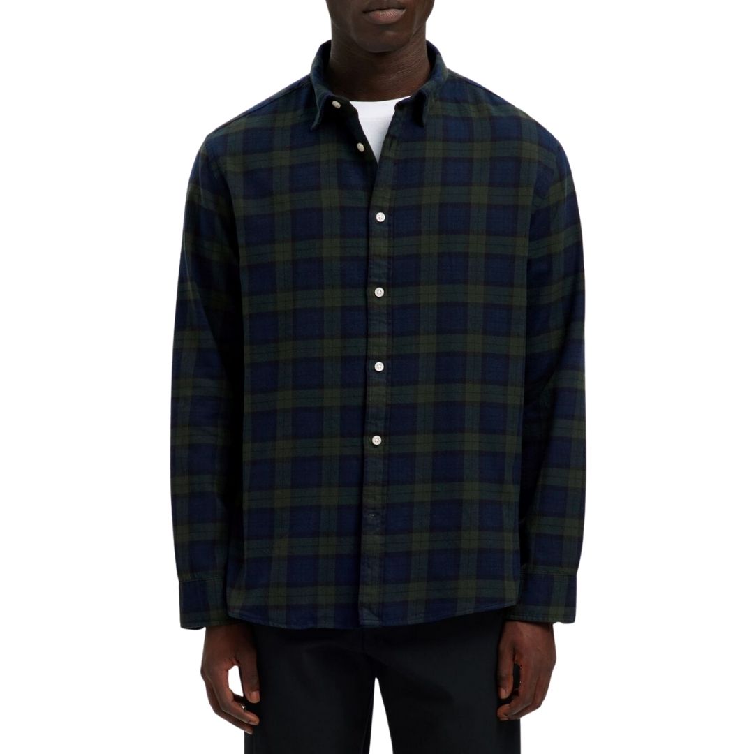 Selected Homme Regular Fit Check Shirt - Deep Forest Dark Sapphire
