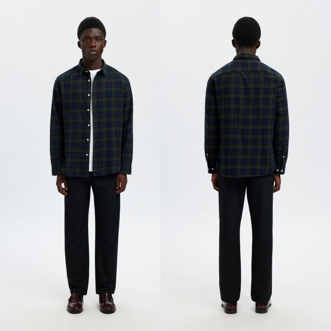 Selected Homme Regular Fit Check Shirt - Deep Forest Dark Sapphire