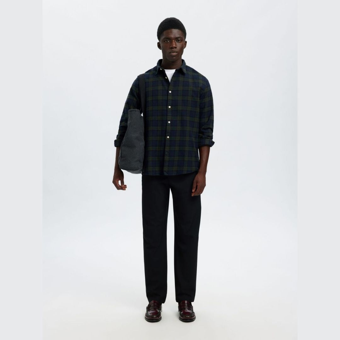 Selected Homme Regular Fit Check Shirt - Deep Forest Dark Sapphire