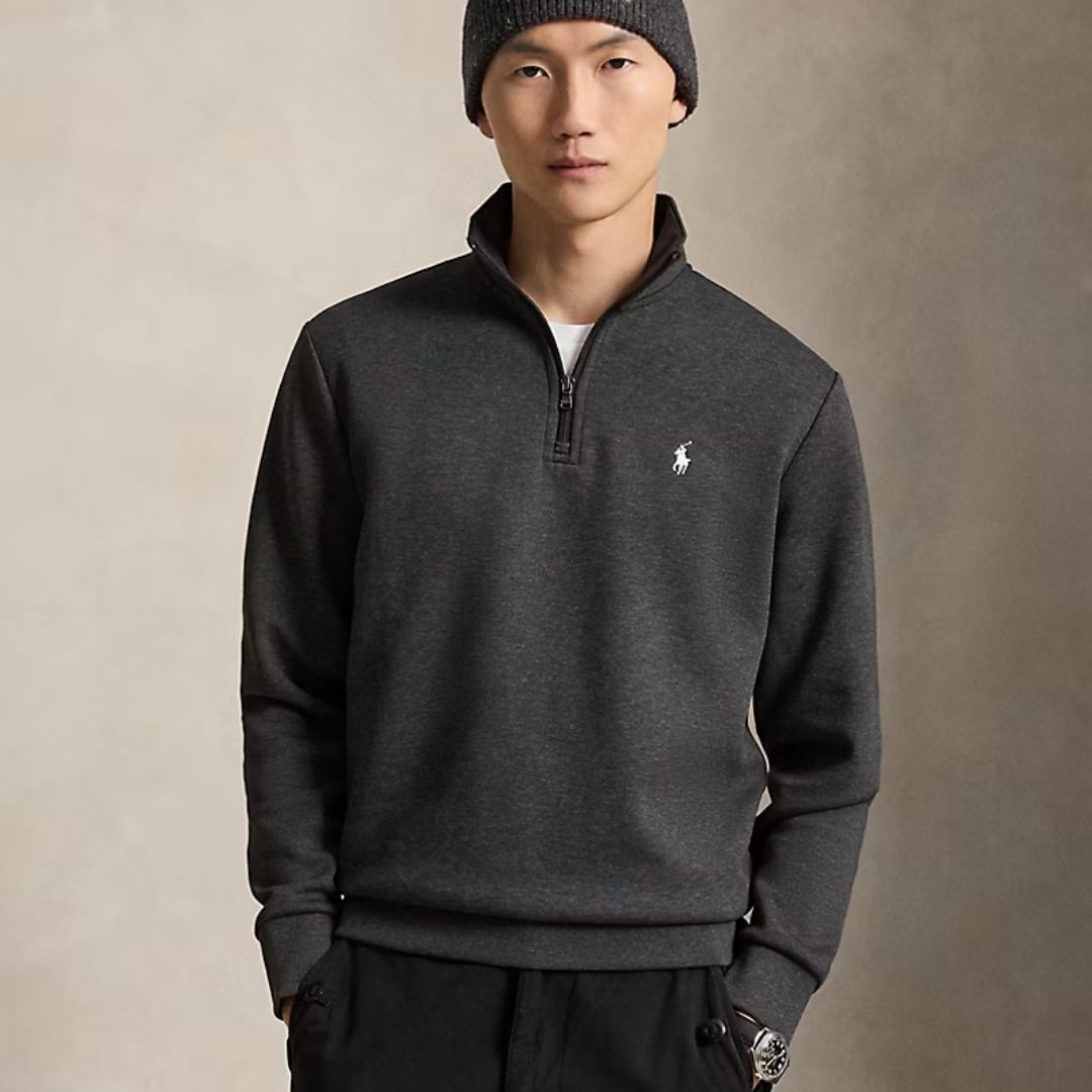 Polo Ralph Lauren Double-Knit Quarter-Zip Pullover - Dark Grey