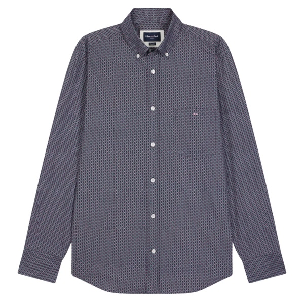 Eden Park Cotton Shirt with Graphic Micro-Patterns - Navy